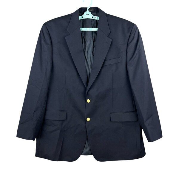 CHAPS Men's 100% Wool 2 Button Navy Blue Blazer Sport Coat Jacket 46L - Picture 1 of 10